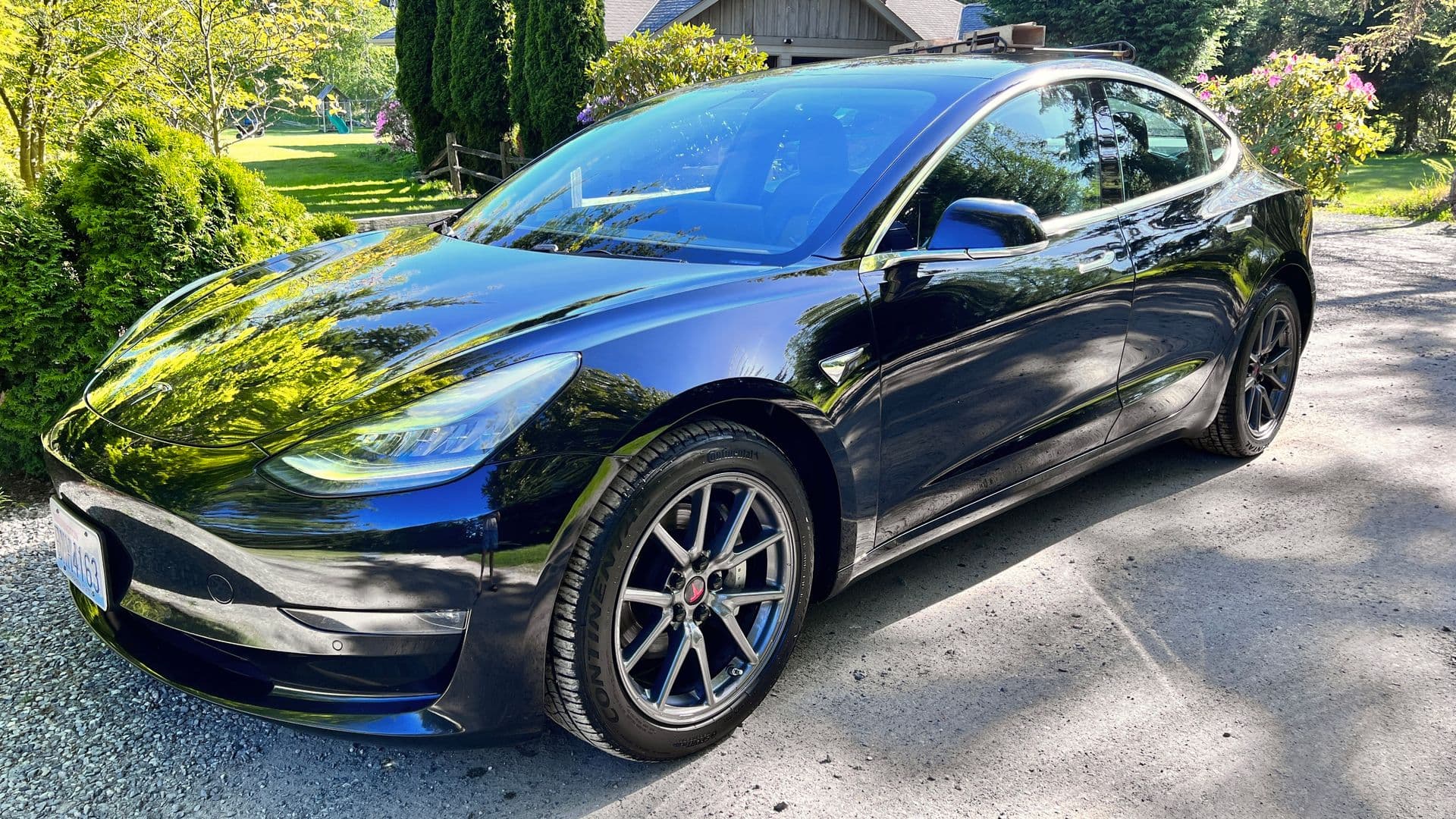 Black Tesla Model 3 after ceramic coating at Albrecht Auto Spa in Ferndale, WA