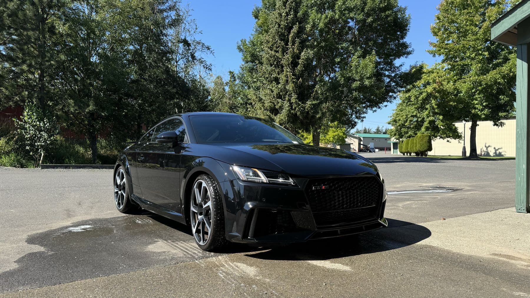 Black Audi TT RS after a full exterior detail at Albrecht Auto Spa in Ferndale, WA