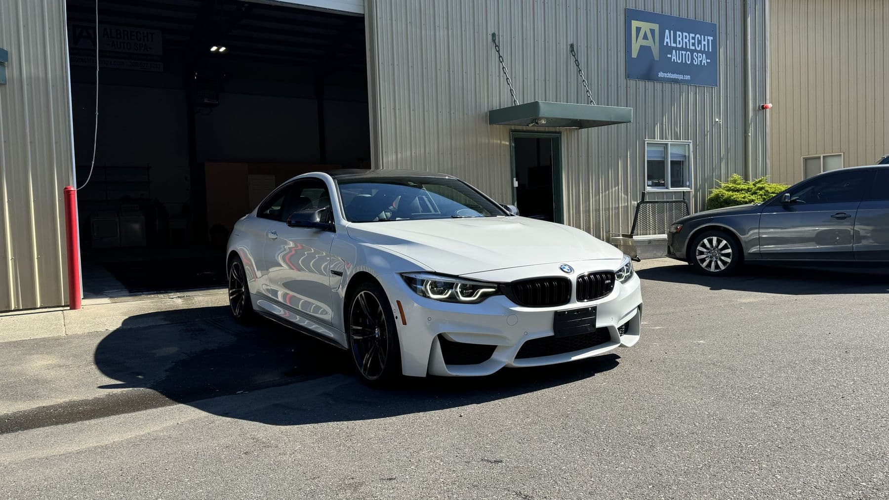 White BMW M4 F82 after an exterior detail at Albrecht Auto Spa in Ferndale, WA