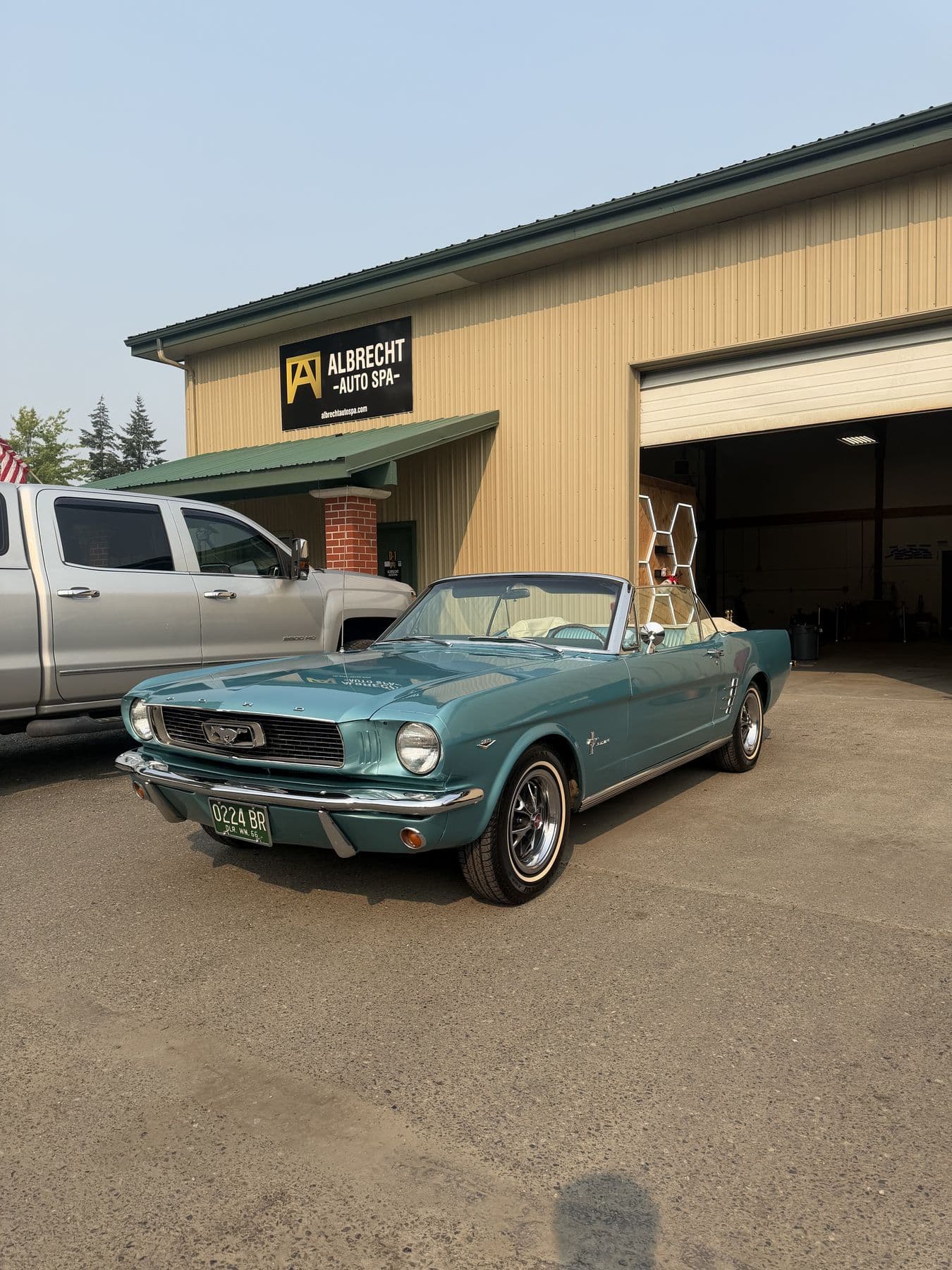 Teal 1966 Ford Mustang convertible detailed at Albrecht Auto Spa in Ferndale, WA