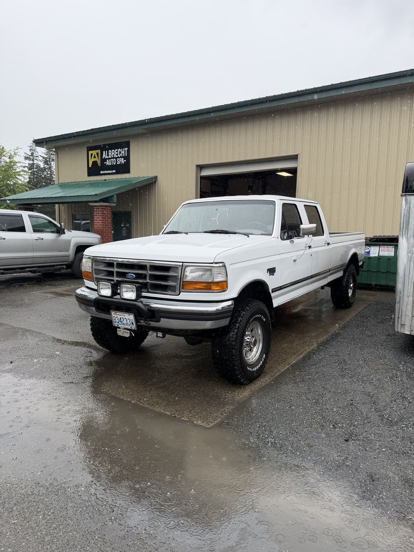 White Ford F-350 work truck after a full detail at Albrecht Auto Spa in Ferndale, WA