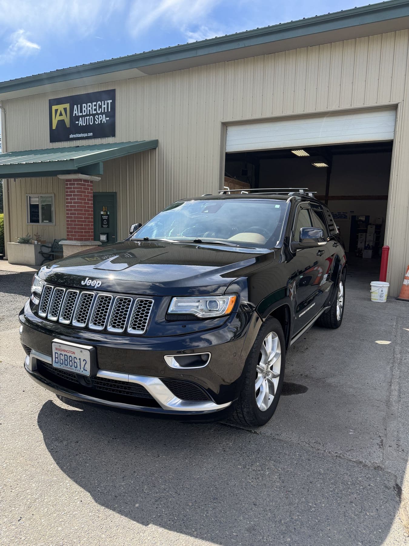 Black Jeep Grand Cherokee after a full detail at Albrecht Auto Spa in Ferndale, WA