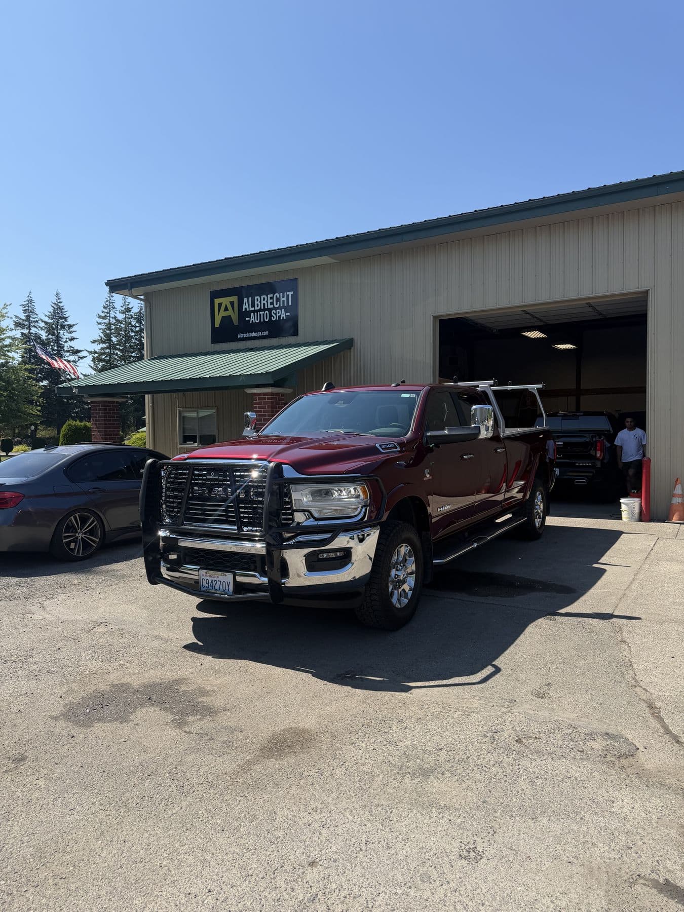 Red Ram 3500 heavy duty truck detailed at Albrecht Auto Spa in Ferndale, WA