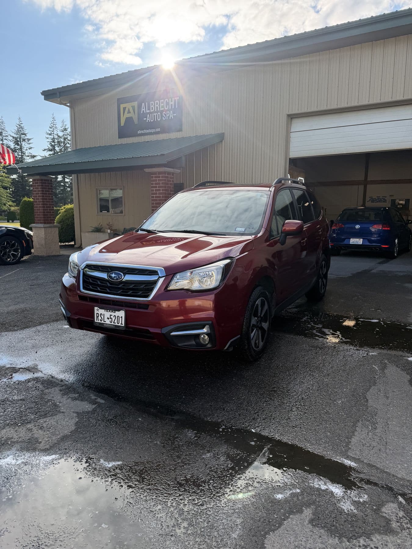 Red Subaru Forester after a full detail at Albrecht Auto Spa in Ferndale, WA