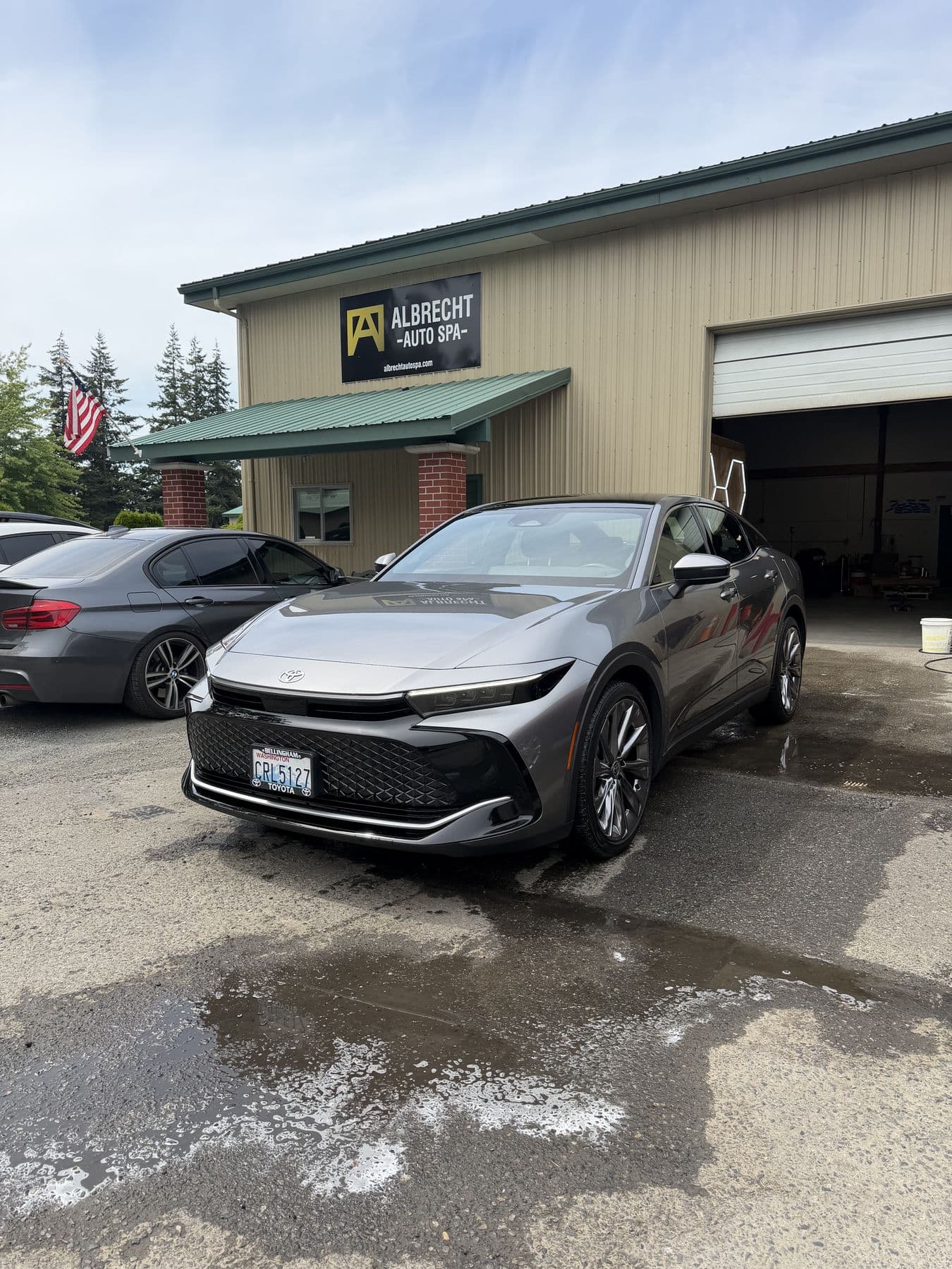 Grey Toyota sedan after a full detail at Albrecht Auto Spa in Ferndale, WA
