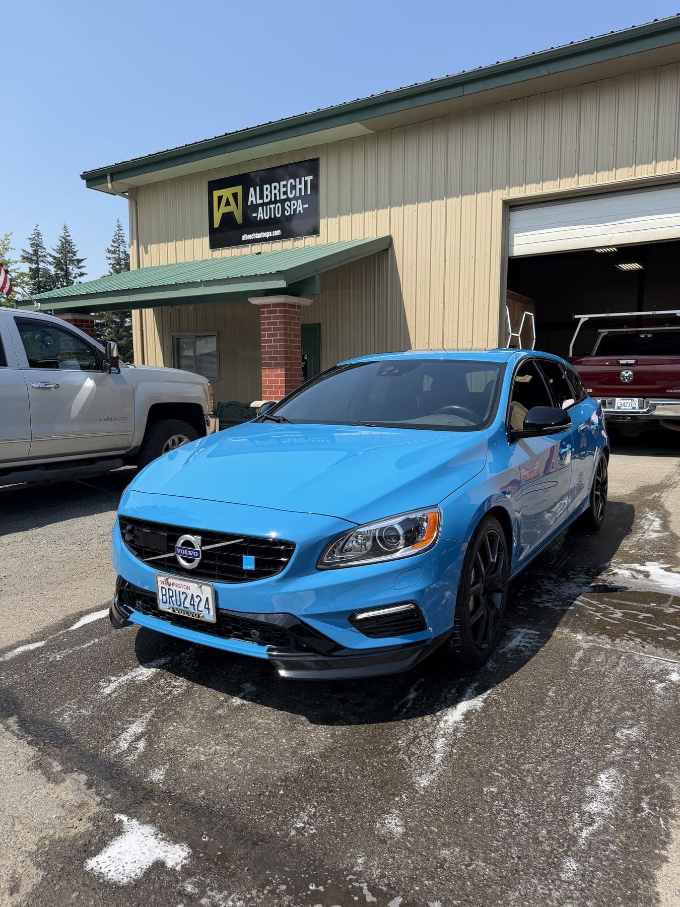 Blue Volvo V60 Polestar detailed and polished at Albrecht Auto Spa in Ferndale, WA