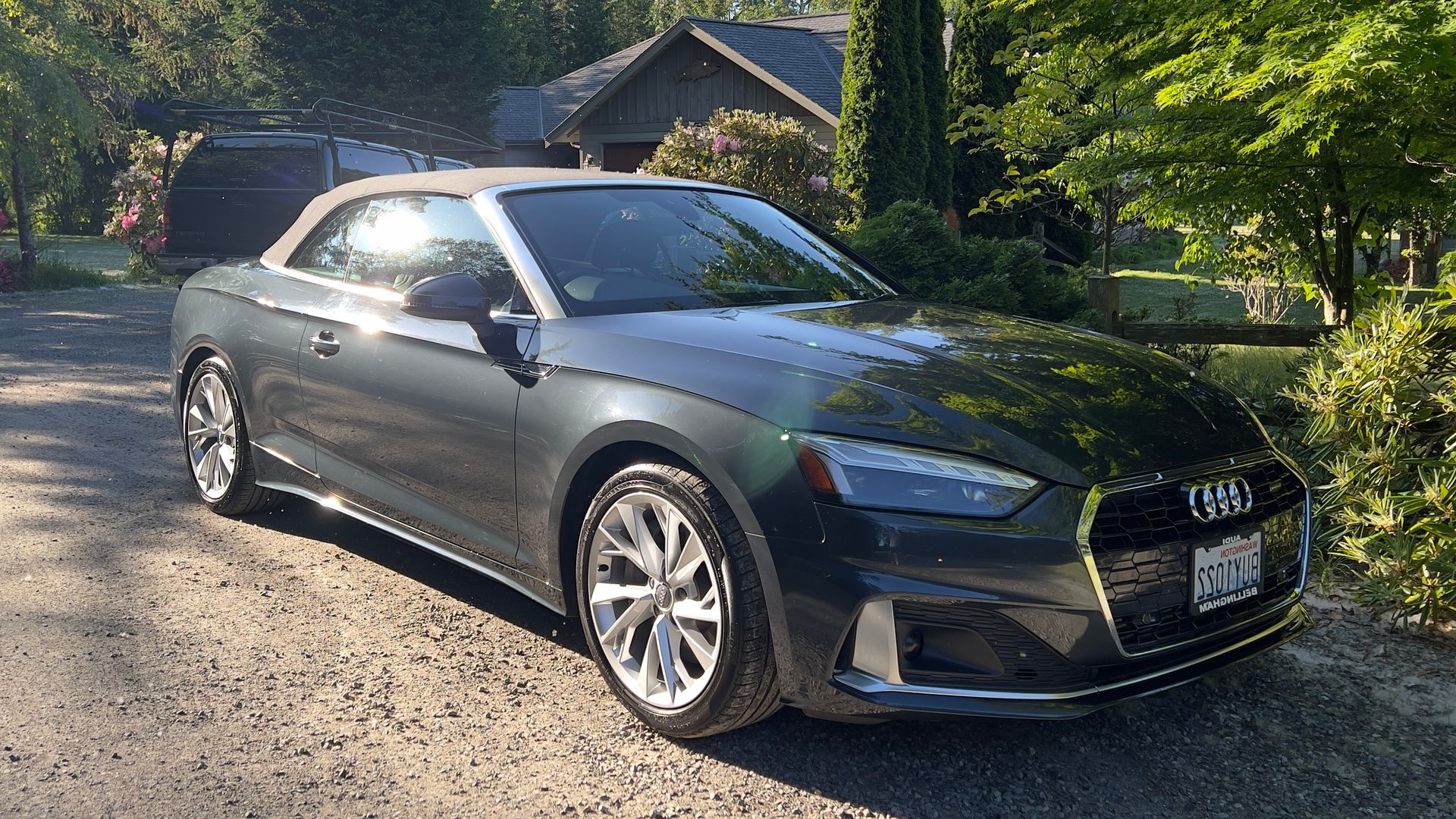 Gray Audi A5 convertible after a detail