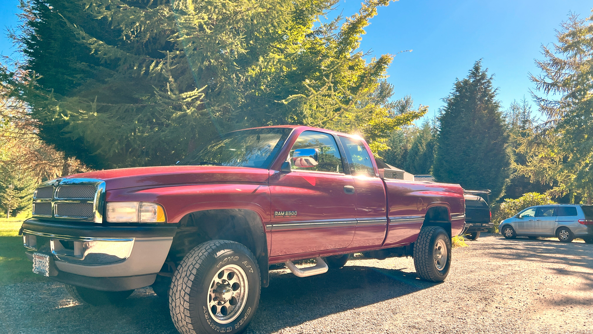 Red Dodge Ram truck after a detail