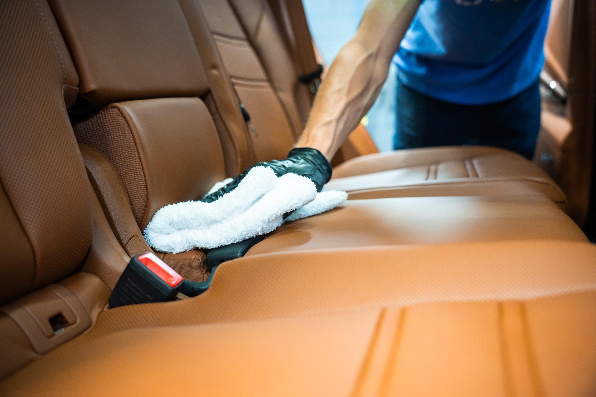 Freshly cleaned and conditioned leather seats after a full detail